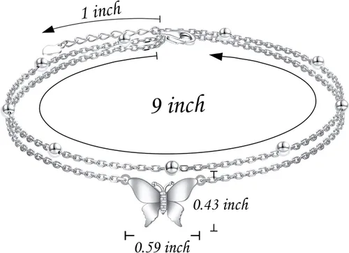 Miniatura 7 de FLYOW Tobillera para mujer de plata de ley S925 ajustable con cuentas de corazón con dije de corazón