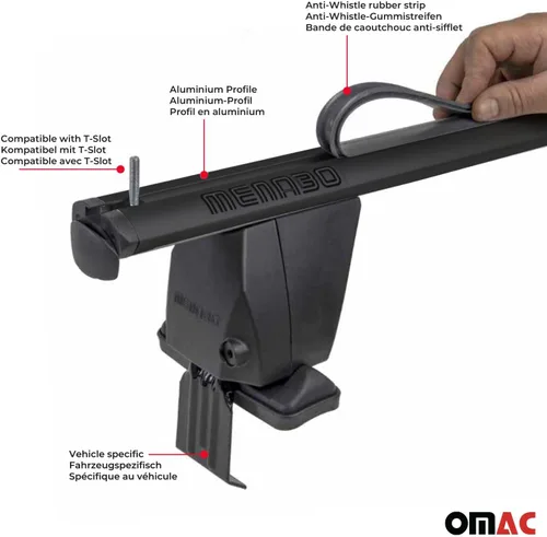 Miniatura 5 de Barras transversales de techo OMAC para Honda Civic Hatchback 1996-2000, con cierre, 49.9 kg, aluminio, negro, 2 piezas, se ajusta a portaequipajes
