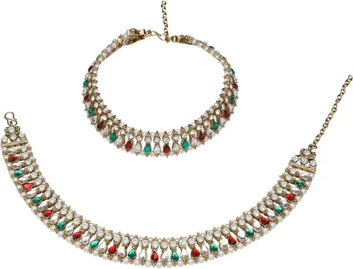 Efulgenz Indian Bollywood Faux Kundan Pearl Wedding Bridal Anklet Pair with Bells Bracelet PayPal Foot Jewelry