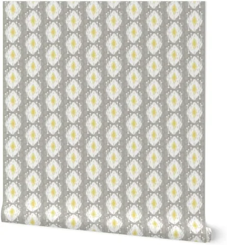 Papel tapiz de grado comercial - Sueño de madera flotante gris tribal escandanavo bloque estampado Ikat enrejado gris mediados de siglo moderno
