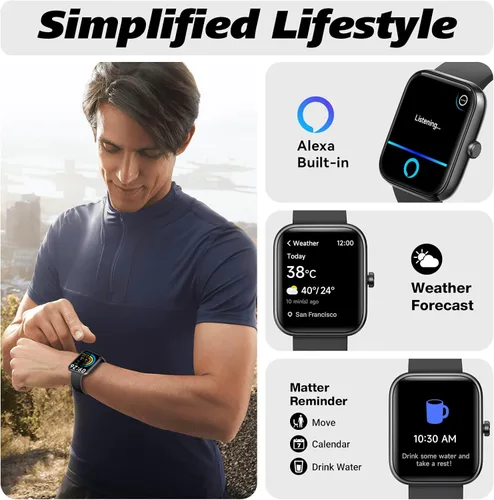 Miniatura 3 de VRPEFIT Reloj inteligente para hombres y mujeres con Bluetooth para llamadas, reloj inteligente con Alexa incorporada, reloj de fitness DIY de 1.8