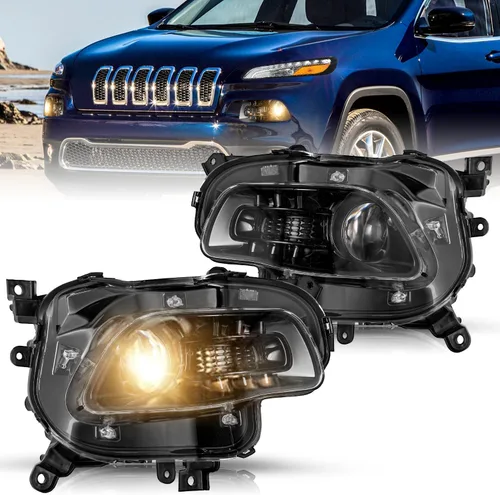 Miniatura 18 de JSBOYAT Compatible con 2014-2018 Jeep Cherokee Luz LED DRL de estacionamiento Señal de giro estilo OE Faros LED DRL cromados para parachoques Señal