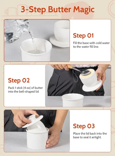 Miniatura 5 de Sweese Plato de mantequilla francés con tapa - Recipiente para mantequilla para mostrador con línea de agua para mantequilla untable - No más