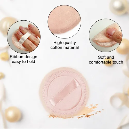Miniatura 3 de 10 almohadillas de algodón para maquillaje facial cosmético con cinta para sueltos y base de 2.36 pulgadas (beige)