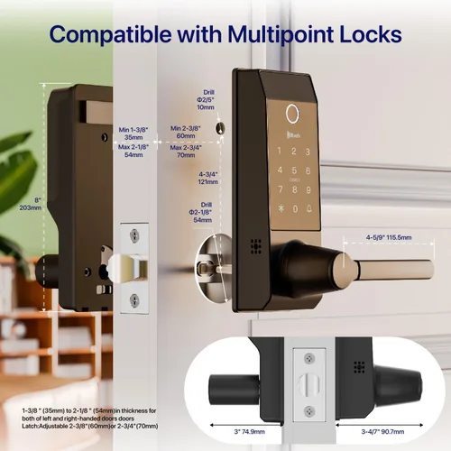Miniatura 5 de Cerradura inteligente para timbre de puerta con huella dactilar para propietarios de viviendas o padres, cerradura de puerta con cámara y manija