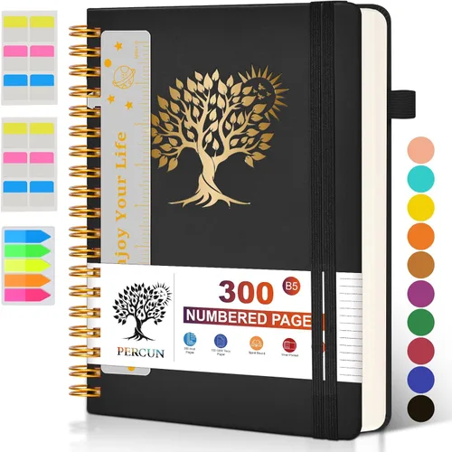 Miniatura 18 de Cuaderno grande en espiral para mujeres y hombres, 300 páginas rayadas numeradas, con rayas universitarias, cuaderno encuadernado en espiral de tapa