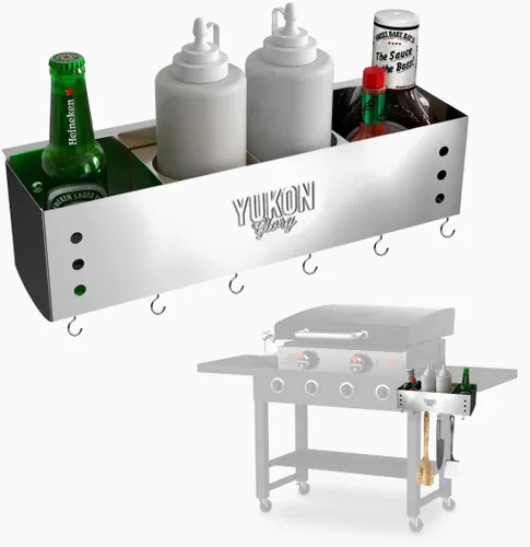 Yukon Glory Organizador de parrilla de acero inoxidable para parrilla Blackstone de 28 a 36 pies, almacenamiento que ahorra espacio, diseño original