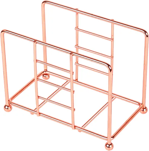Creative Home Servilletero de alambre de oro rosa para mesa, organizador de servilletas de metal chapado en cobre para encimera de cocina, mesa de