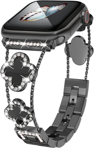 Miniatura 11 de Musk-MSKR Correas de metal con diamantes añaden brillo a tu reloj para Apple Watch Series 11/10/9/8/7/6/5/4/3/2/SE/Ultra Trébol Simple y elegante