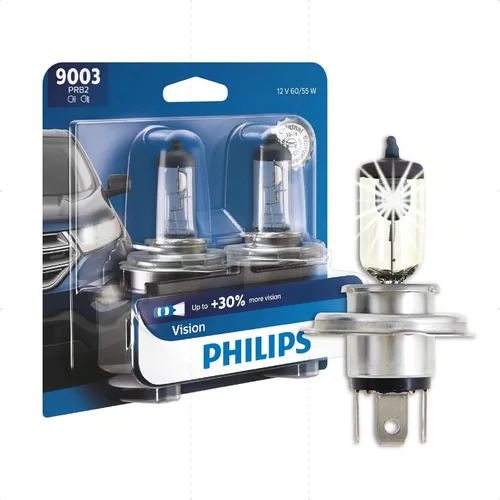 Philips Iluminación Automotriz 9003 Visión Mejorada, Bombilla de Repuesto para Faros Automotrices, Compatible con Posiciones de Luz Alta, Luz Baja o