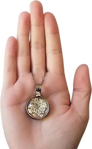 Miniatura 14 de Queen Anne's - Collar de encaje con colgante de flor prensada real en cristal hecho a mano, joyería de flores silvestres, collares de encaje