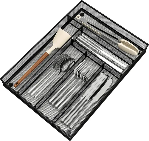 Miniatura 10 de Sedegn Organizador de utensilios de cocina expandible – Bandeja de cubiertos ajustable de 9.6 a 16.1 pulgadas con 5 – 7 compartimentos – Se adapta a