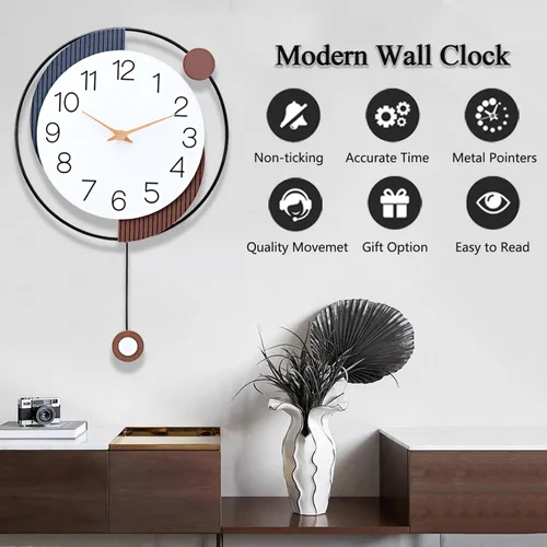 Miniatura 4 de Dankeit Reloj de pared decorativo con péndulo, silencioso, funciona con batería de cuarzo, grande de 13x20 pulgadas para decoración de la sala