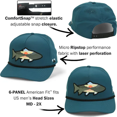 Miniatura 19 de Paramount Outdoors Sombrero de pesca de trucha al atardecer, diseño de silueta de pez de montaña, sombrero para exteriores con cómodo Snapback
