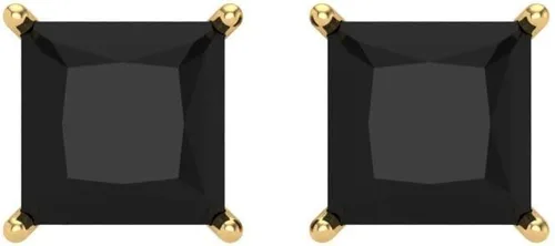 Miniatura 3 de 2.0 ct Brillante Corte Princesa Solitario VVS1 Ónix Negro Natural Par de Aretes de Stud Sólido Oro Amarillo de 18 K Tornillo Atrás, Oro amarillo