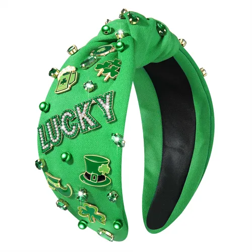 Miniatura 13 de mokkia Diadema para el día de San Patricio para mujer, diadema de trébol verde, diadema de cristal con diamantes de imitación anudada, accesorios