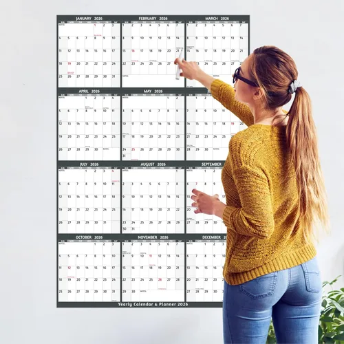 Miniatura 9 de Calendario de borrado en seco 2026, calendario anual grande de pared, 38.2 x 25.2 pulgadas, calendario reversible de 2 lados 2026