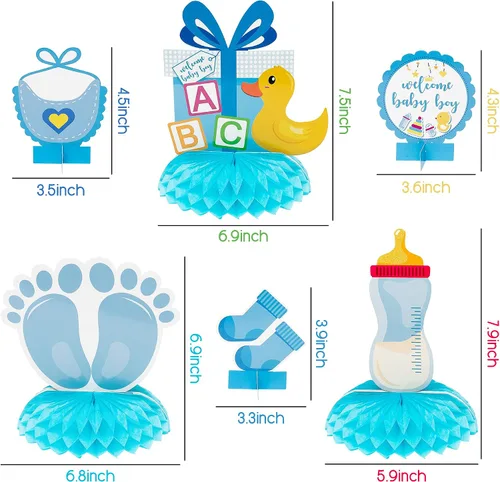 Miniatura 2 de Centros de mesa de fiesta de baby shower azul para niños, 12 piezas de decoración de panal de baby shower, decoración de bienvenida para niños