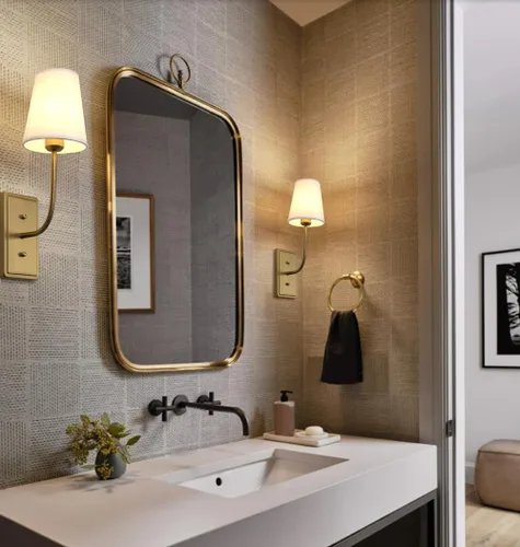 Miniatura 3 de Aplique de pared de latón de granja, 1 luz, pantalla de tela de lino, lámpara de pared interior con cable para dormitorio, sala de estar, tocador
