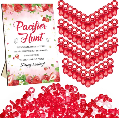 Miniatura 33 de Thyle Juego de 51 piezas de chupete de caza para baby shower, incluye signo de caza y 50 chupetes acrílicos para decoración de juegos de baby Rosa