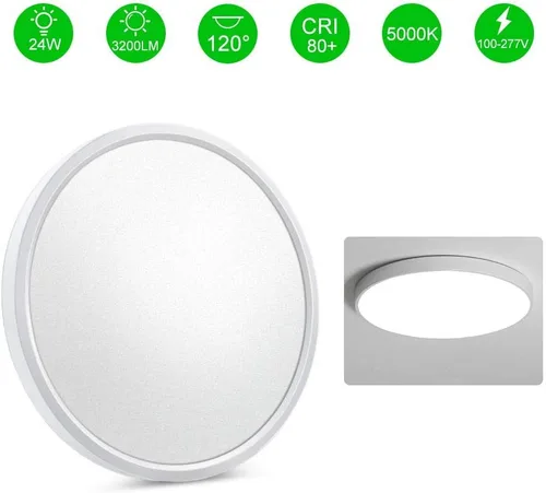 Miniatura 2 de LightingWill Lámpara de techo LED de montaje empotrado, 3200 lúmenes, luz blanca diurna de 5000 K, 12 pulgadas 24 W, accesorio de iluminación