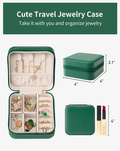 Miniatura 27 de Vlando Regalos de boda – Organizador de viaje de joyería pequeña de piel sintética, estuche de viaje para anillo, mini joyero para aretes, collar