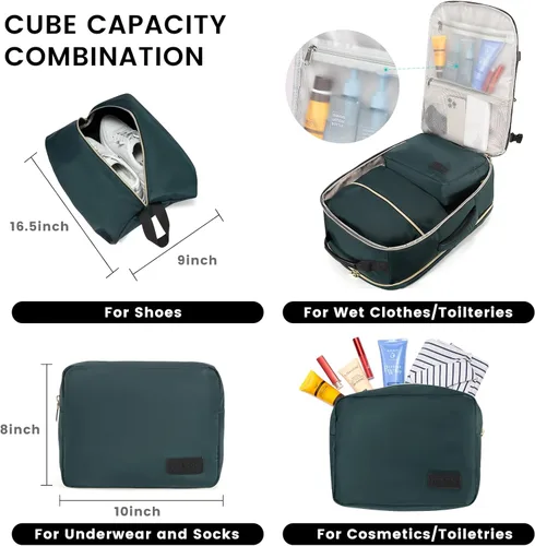 Miniatura 5 de LOVEVOOK Mochila de viaje grande de 40L para mujeres y hombres, mochila de mano aprobada por aerolíneas, Verde-negro, Mochila de viaje