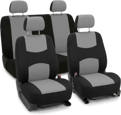 Miniatura 12 de FH Group Juego completo de fundas de asiento de automóvil de tela plana, color beige combo, diseño de fundas de asiento de automóvil pequeño