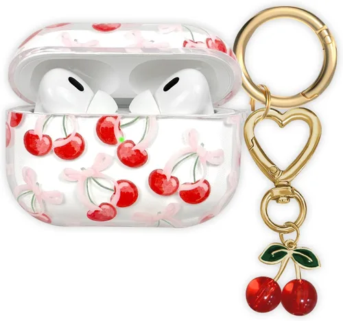 Miniatura 11 de Funda compatible con AirPods Pro 2 2022, TPU suave con bonito patrón de flores para AirPods Pro de 2ª/1ª generación con llavero de flores y Negro