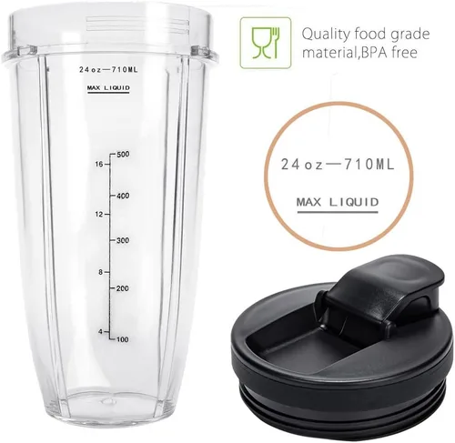 Miniatura 2 de Vasos de repuesto de 24 onzas compatibles con licuadora Ninja Nutri BN401, SS101, BN400, BN800, BN801, SS351, SS151 TWISTi DUO, con tapas mejoradas