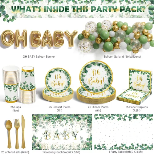 Miniatura 2 de Decoraciones de baby shower para niñas y niños, 247 piezas (25 invitados), suministros de fiesta boho con plato de papel, servilleta, vaso