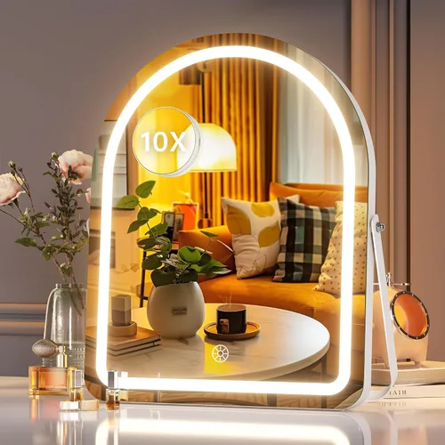 Miniatura 12 de Hasipu Espejo de tocador con luces, espejo de maquillaje LED arqueado de 11 x 14 pulgadas, espejo de maquillaje iluminado con luces, control táctil