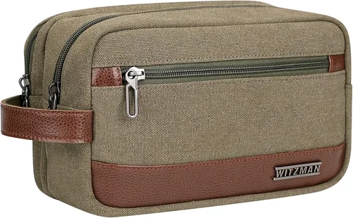 WITZMAN Neceser de lona para hombre, organizador de kit de Dopp colgante, resistente al agua, bolsa de artículos de tocador de viaje, bolsa de baño
