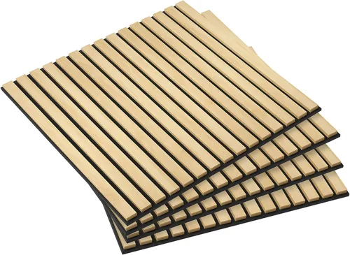 Miniatura 11 de HOMCOM Paquete de 4 paneles acústicos 3D, paneles de madera insonorizados de 24 x 24 pulgadas para pared, paneles de pared de listones de madera
