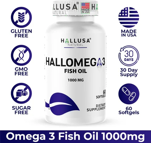 Miniatura 5 de HallOmega3 Suplemento de aceite de pescado Omega 3, 1000 mg de aceite de pescado con 800 mg de omega-3, incluyendo EPA y DHA, apoyo