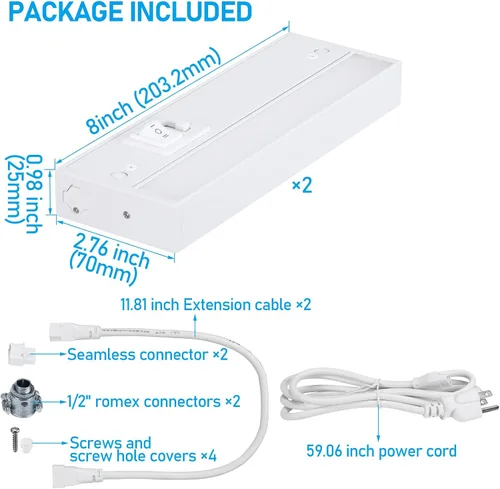 Miniatura 8 de TORCHSTAR Iluminación LED para debajo del gabinete, 5CCT, 8 pulgadas, 6 W, 450 lm, cableado y enchufable, 5 colores seleccionables, CRI90 120 V
