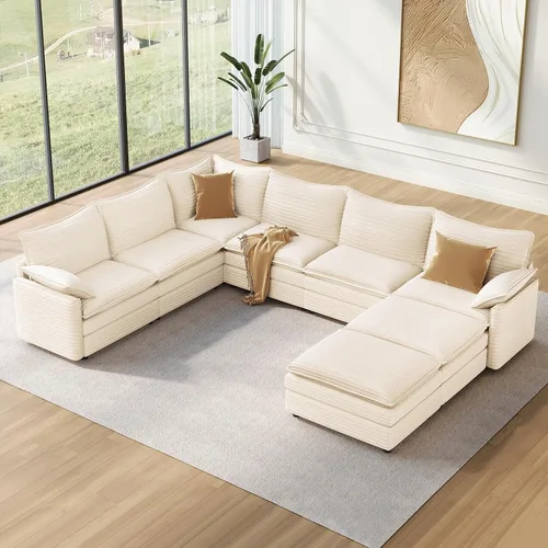 Miniatura 36 de Vesgantti 2 Piece Loveseat & 3 Seater Sofa Set, Modular Cloud Couch, Beige