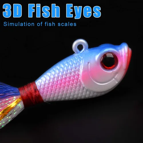 Miniatura 5 de Bucktail Jigs Señuelos de agua salada, 3/5 piezas de jigs de pelo de cola de cubo para la cabeza, señuelos de pesca, kit surtido para lubina