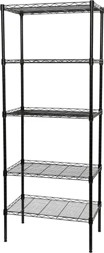 Estantería de acero al carbono de 5 niveles, organizador de cocina con 6 ganchos, estantería clásica de alambre, estante de almacenamiento multiusos