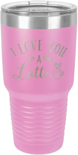 Miniatura 11 de Taza de viaje de acero con recubrimiento de polvo grabado con láser, con texto en inglés "I Love You A LATTE Engraved Tumbler", sin BPA