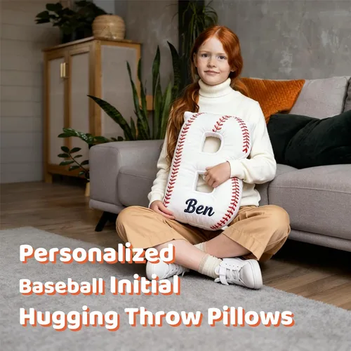 Miniatura 5 de Almohada de béisbol personalizada con monograma con nombre personalizado de letras de béisbol para abrazar, almohadas decorativas de Navidad, cojín
