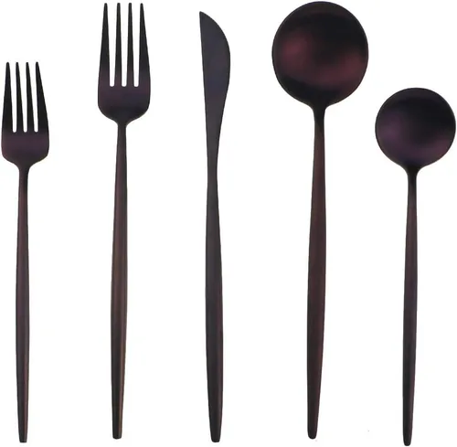 Miniatura 17 de Juego de cubiertos de acero inoxidable 18/10 de 20 piezas, vajilla de lujo para viajes, incluye cuchillo, tenedor, cuchara, servicio para 4