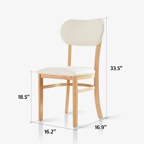 Miniatura 2 de Livinia Tony - Juego de 2 sillas de comedor, asiento tapizado de piel sintética de roble malasio sólido, sillas laterales redondeadas (natural)