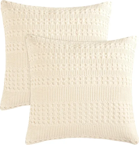Miniatura 95 de PHF Fundas de almohada con tejido de gofre de 24" x 24", paquete de 2, funda de almohada cuadrada 100% algodón para decoración de ropa de cama, sin