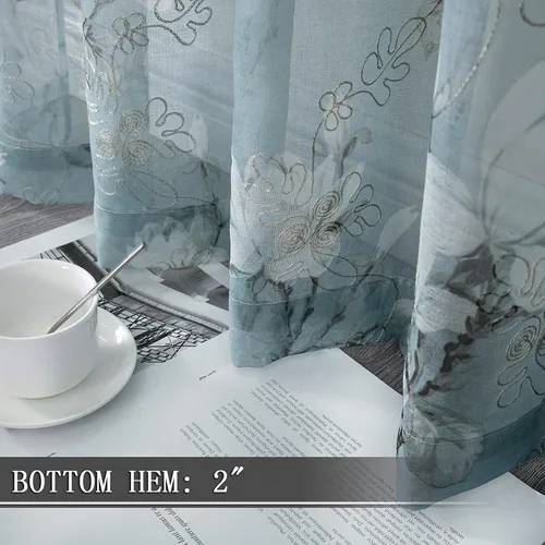Miniatura 4 de Tollpiz - Cortinas cortas florales azules transparentes, con diseño de flores y enredaderas bordadas, cortinas de media cocina para café