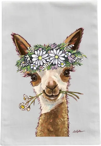 Toalla de té de alpaca, toalla de saco de harina de alpaca con corona de margaritas, toalla de cocina, regalos para amantes de las llamas, regalos