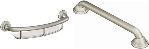 Moen R2356DBN Seguridad Barra de Apoyo de 16 Pulgadas para Baño con Balanza de Asistencia y Estante, Níquel Cepillado & LR8724D2BN Home Care Barra