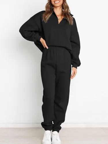 Miniatura 2 de Prinbara Conjunto de sudadera de manga larga con media cremallera para mujer, conjunto de 2 piezas con bolsillos