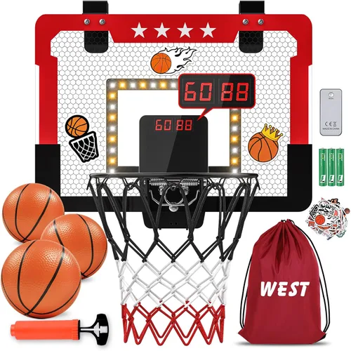 Aro de baloncesto para interiores para niños, mini aro de baloncesto con doble marcador electrónico y luz LED, juguetes de regalo de baloncesto para