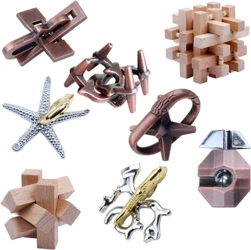 Miniatura 8 de RLYLF 8 Piezas de Puzles de Lógica IQ para Entrenamiento Cerebral para Adultos y Niños, Juegos en Familia, Favor de Fiesta, Tiempo de Café, Desafíos